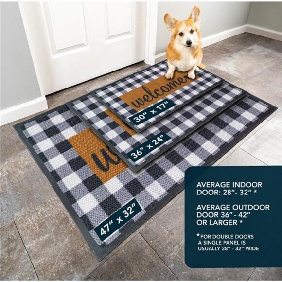 Welcome Mat Doormat Door Mat Rubber Backing 30'' x17'' Checkered - Picture 3 of 8